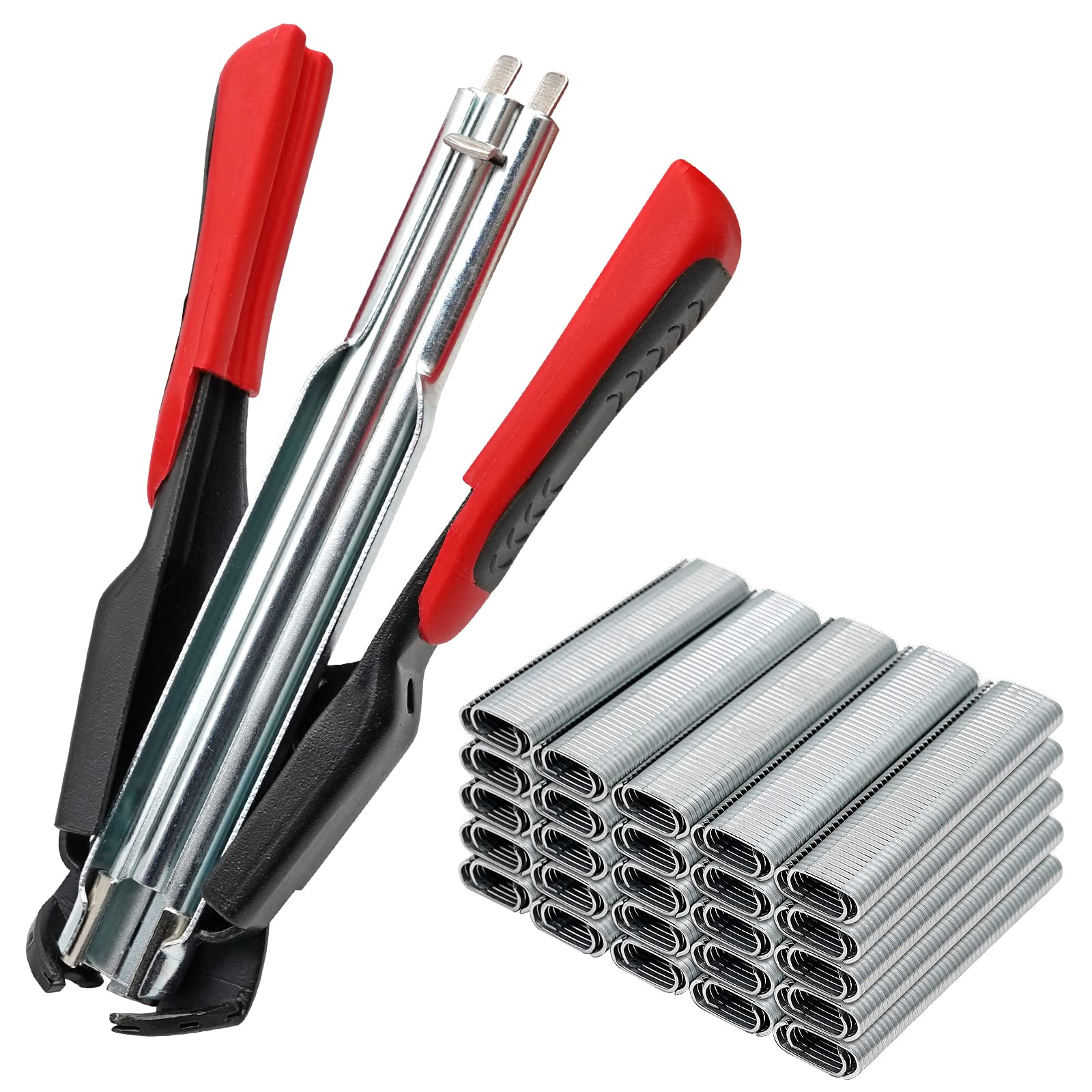 Hog Ring Pliers Kit 2500pcs Nail Spring Loaded C7 Gun Manual Fastening Clamp Tool for Cage Seal Bag Car Cushion