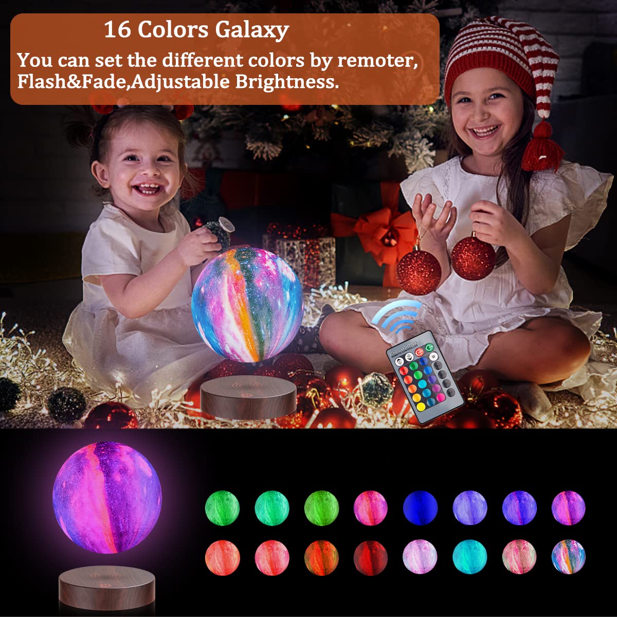 UVEHAS UVEHAS Levitating Galaxy Moon Lamp, 16 Colors Magnetic Levitation 3D Printing Moon LED Light with Remote Control, Floating and Spinning in Air Night Lights for Room Decor, Birthday Christmas Gifts - View 2 of 8