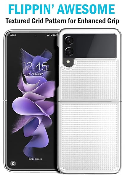 Nakedcellphone Galaxy Z Flip 3 5G Case with Clip - Slim Hard Shell & Rotating Belt Holster Combo - Pearl White - View 6 of 11