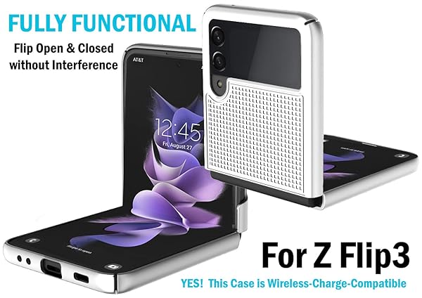 Nakedcellphone Galaxy Z Flip 3 5G Case with Clip - Slim Hard Shell & Rotating Belt Holster Combo - Pearl White - View 7 of 11