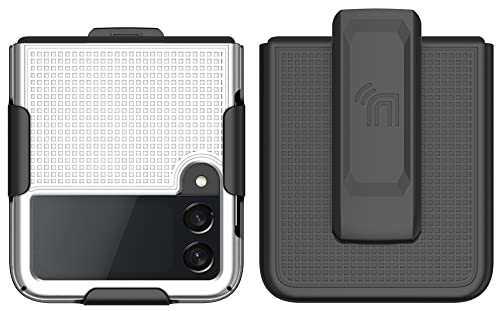Nakedcellphone Galaxy Z Flip 3 5G Case with Clip - Slim Hard Shell & Rotating Belt Holster Combo - Pearl White - View 10 of 11