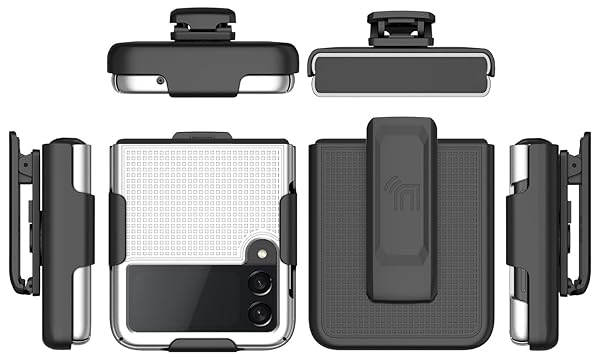 Nakedcellphone Galaxy Z Flip 3 5G Case with Clip - Slim Hard Shell & Rotating Belt Holster Combo - Pearl White - View 11 of 11
