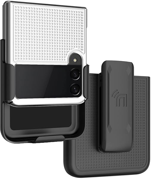 Nakedcellphone Galaxy Z Flip 3 5G Case with Clip - Slim Hard Shell & Rotating Belt Holster Combo - Pearl White - View 3 of 11