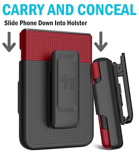 Nakedcellphone Galaxy Z Flip 3 5G Case with Clip - Slim Hard Shell & Rotating Belt Holster Combo - Red - View 4 of 11