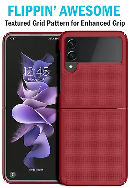 Nakedcellphone Galaxy Z Flip 3 5G Case with Clip - Slim Hard Shell & Rotating Belt Holster Combo - Red - View 6 of 11
