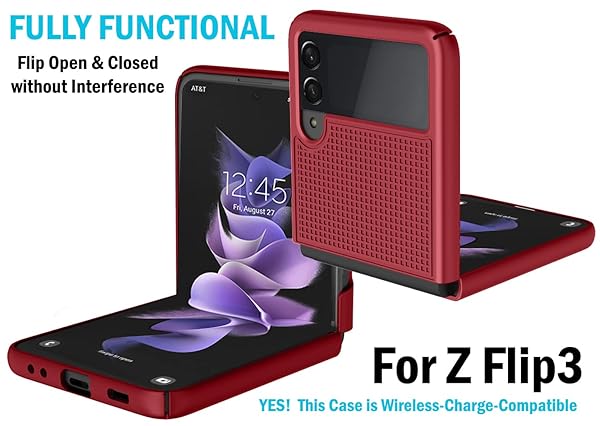 Nakedcellphone Galaxy Z Flip 3 5G Case with Clip - Slim Hard Shell & Rotating Belt Holster Combo - Red - View 7 of 11