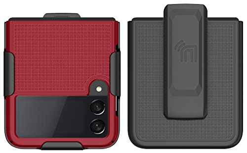 Nakedcellphone Galaxy Z Flip 3 5G Case with Clip - Slim Hard Shell & Rotating Belt Holster Combo - Red - View 10 of 11