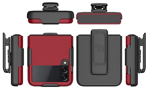 Nakedcellphone Galaxy Z Flip 3 5G Case with Clip - Slim Hard Shell & Rotating Belt Holster Combo - Red - View 11 of 11