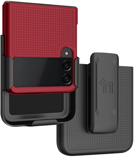 Nakedcellphone Galaxy Z Flip 3 5G Case with Clip - Slim Hard Shell & Rotating Belt Holster Combo - Red - View 3 of 11