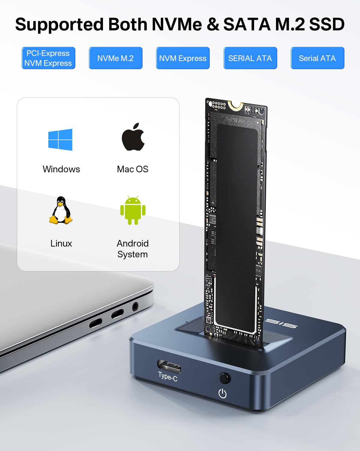 FREEGENE ACASIS NVME SSD Reader Adapter: Fast 10Gbps USB Docking Station for M.2 NVMe & SATA SSDs with Aluminium Alloy Housing - View 6 of 8