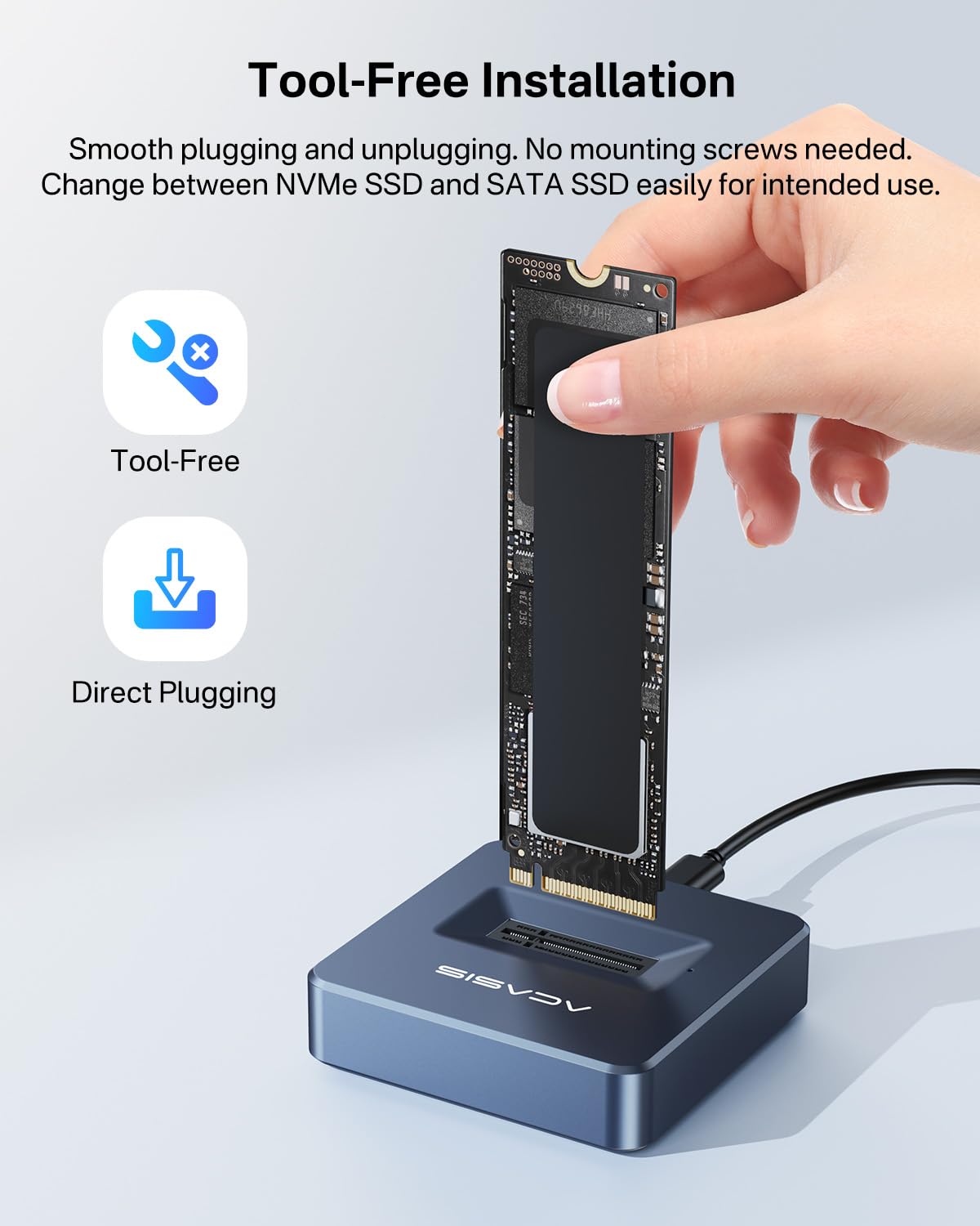 FREEGENE ACASIS NVME SSD Reader Adapter: Fast 10Gbps USB Docking Station for M.2 NVMe & SATA SSDs with Aluminium Alloy Housing - View 8 of 8