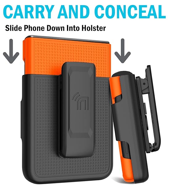 Nakedcellphone Galaxy Z Flip 3 5G Case with Clip - Slim Hard Shell & Rotating Belt Holster Combo in Bright Orange - View 3 of 10