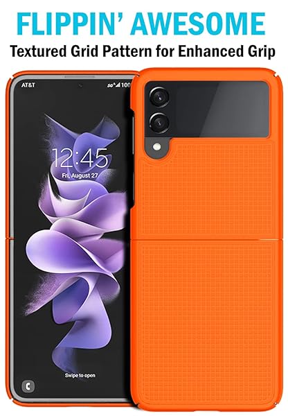 Nakedcellphone Galaxy Z Flip 3 5G Case with Clip - Slim Hard Shell & Rotating Belt Holster Combo in Bright Orange - View 5 of 10