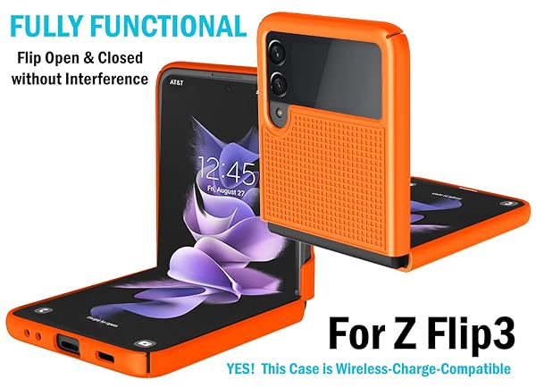 Nakedcellphone Galaxy Z Flip 3 5G Case with Clip - Slim Hard Shell & Rotating Belt Holster Combo in Bright Orange - View 6 of 10