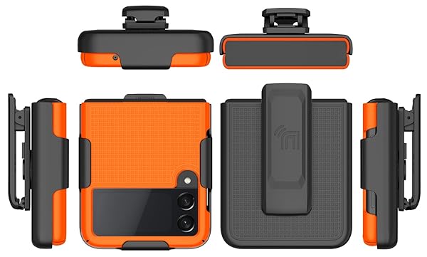 Nakedcellphone Galaxy Z Flip 3 5G Case with Clip - Slim Hard Shell & Rotating Belt Holster Combo in Bright Orange - View 10 of 10