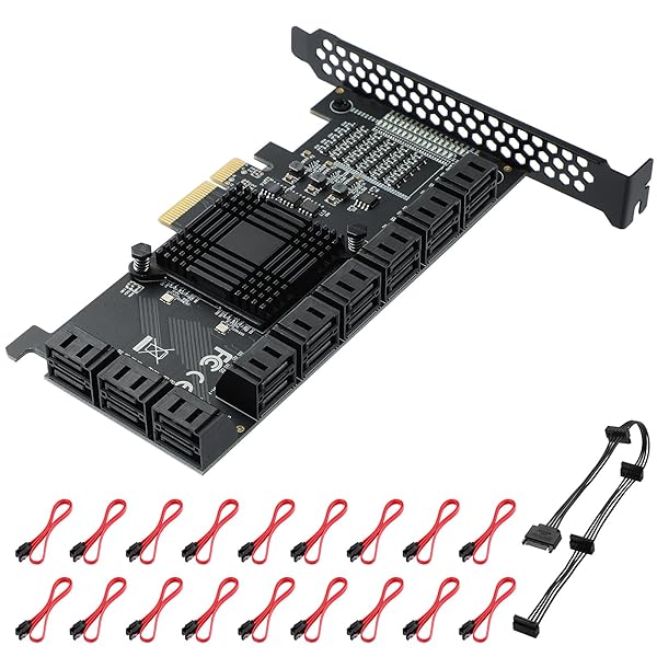 MZHOU Buy MZHOU 18-Port PCIe SATA Card - 6Gbps SATA 3.0 with Cables & Power - ASM1166+575 Chip for Fast Data Transfer