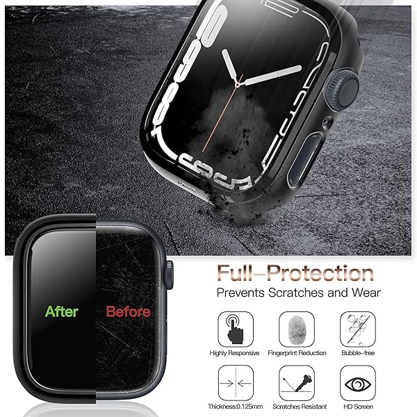 pzoz Buy PZOZ Hard Case & Tempered Glass for Apple Watch Series 9/8/7 (45mm) - Slim, Full Coverage Protection in Black - View 4 of 8