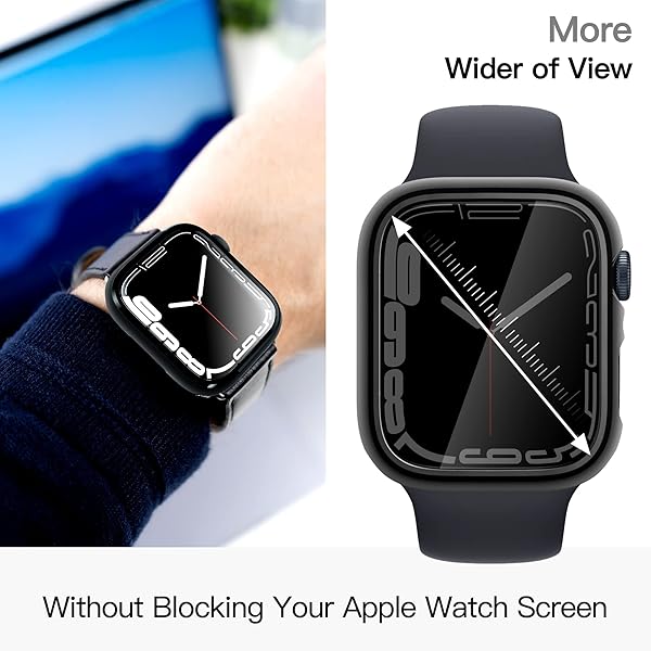 pzoz PZOZ Slim Hard Case & Tempered Glass for Apple Watch Series 9/8/7 (41mm) - Full Coverage Black Bumper Accessories - View 5 of 8