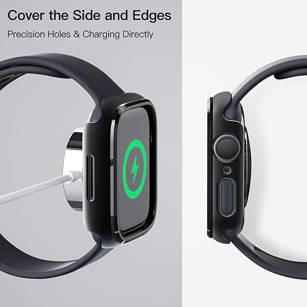 pzoz PZOZ Slim Hard Case & Tempered Glass for Apple Watch Series 9/8/7 (41mm) - Full Coverage Black Bumper Accessories - View 6 of 8