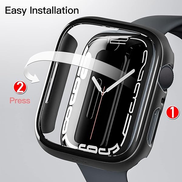 pzoz PZOZ Slim Hard Case & Tempered Glass for Apple Watch Series 9/8/7 (41mm) - Full Coverage Black Bumper Accessories - View 7 of 8