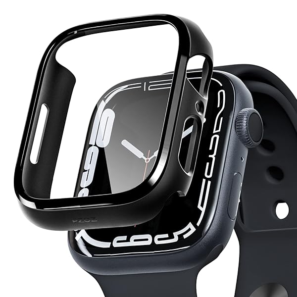 pzoz PZOZ Slim Hard Case & Tempered Glass for Apple Watch Series 9/8/7 (41mm) - Full Coverage Black Bumper Accessories - View 2 of 8