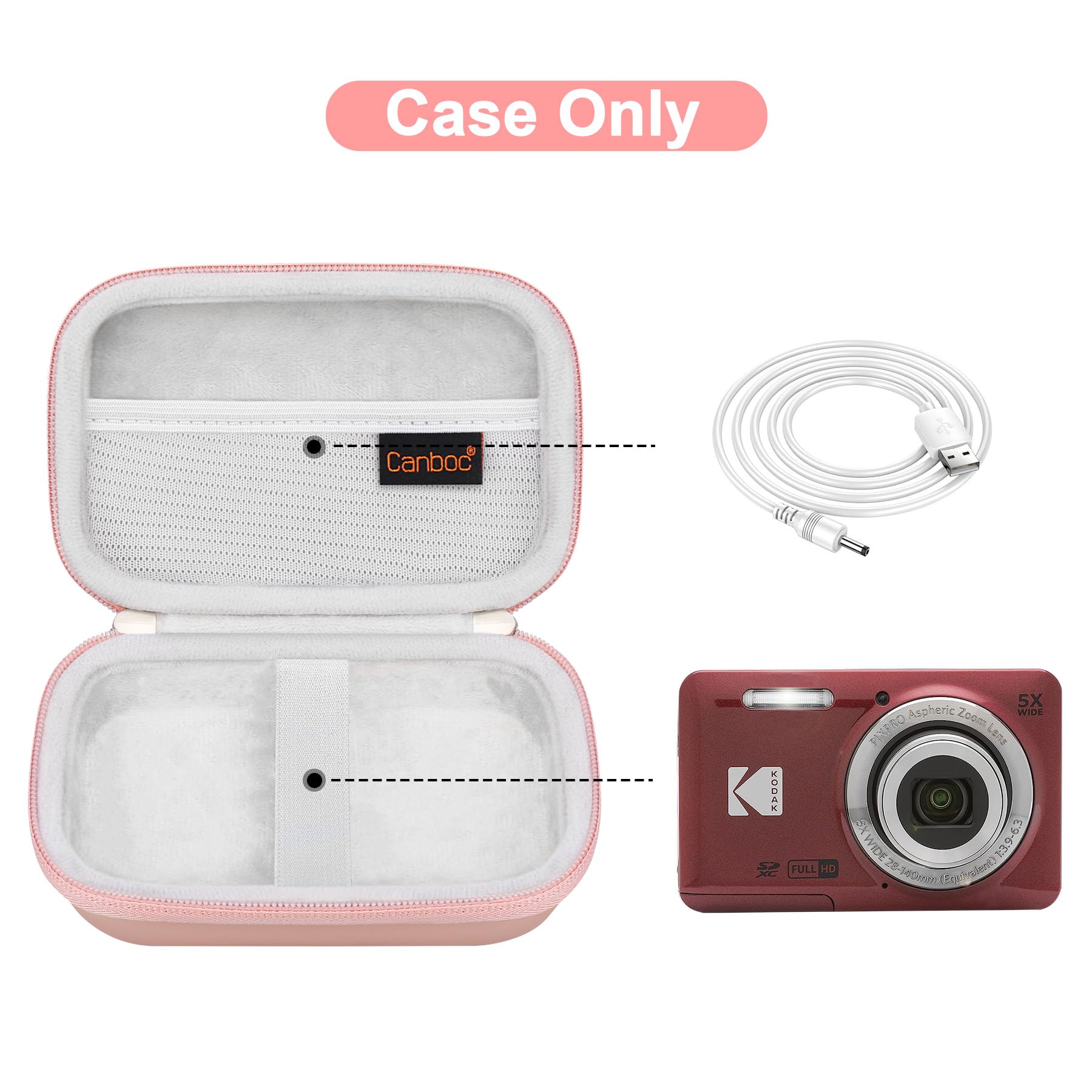 Canboc Canboc Hard Case for Kodak PIXPRO FZ55 FZ53 FZ45 16MP Digital Camera with Mesh Pocket for SD Card USB Adapter and Cable Rose Gold - View 2 of 7