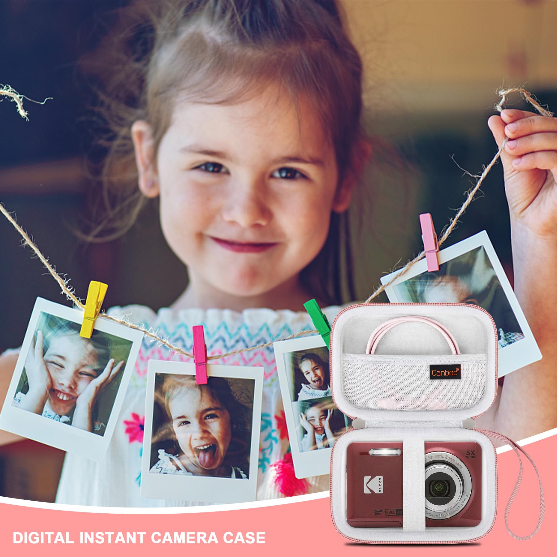 Canboc Canboc Hard Case for Kodak PIXPRO FZ55 FZ53 FZ45 16MP Digital Camera with Mesh Pocket for SD Card USB Adapter and Cable Rose Gold - View 7 of 7