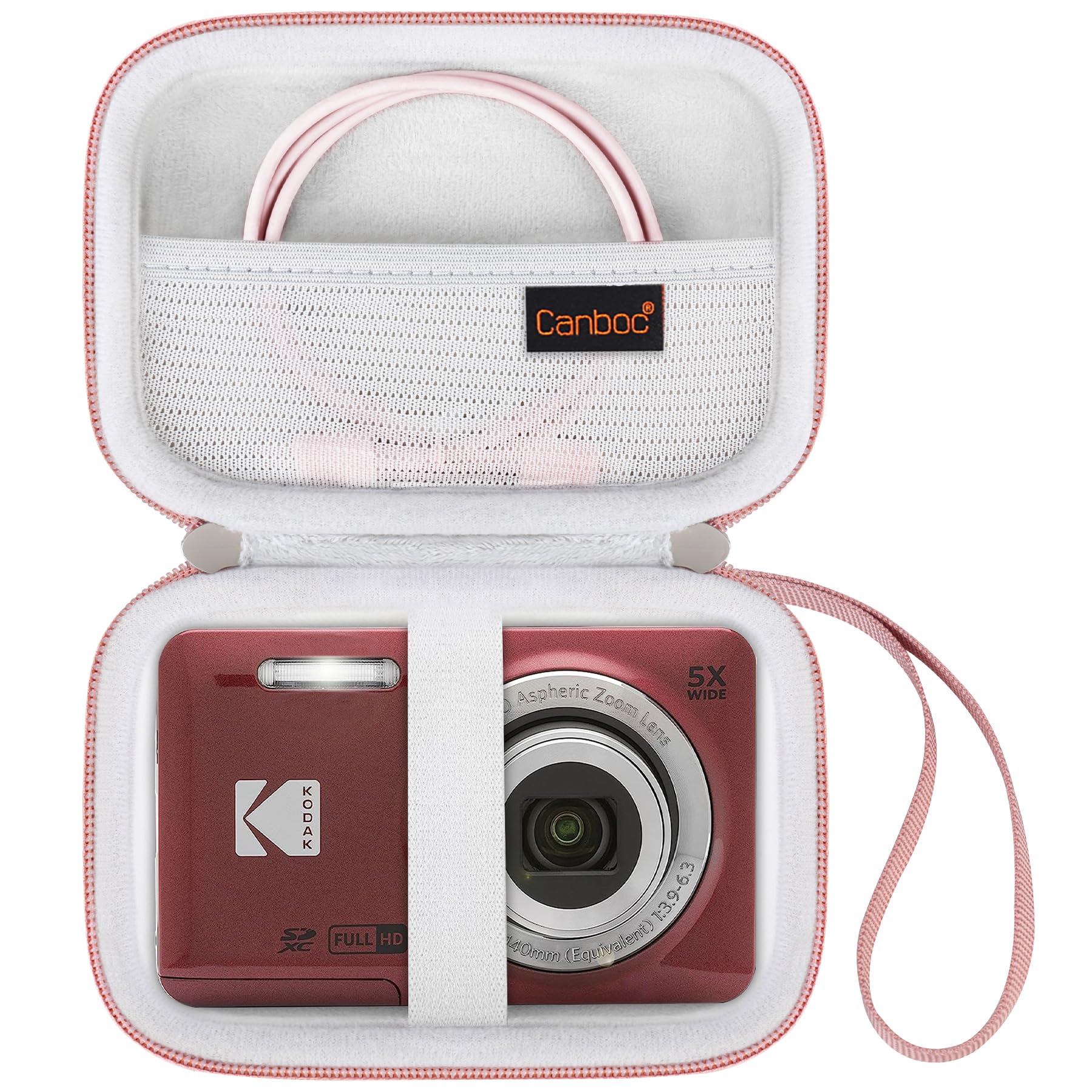 Canboc Canboc Hard Case for Kodak PIXPRO FZ55 FZ53 FZ45 16MP Digital Camera with Mesh Pocket for SD Card USB Adapter and Cable Rose Gold