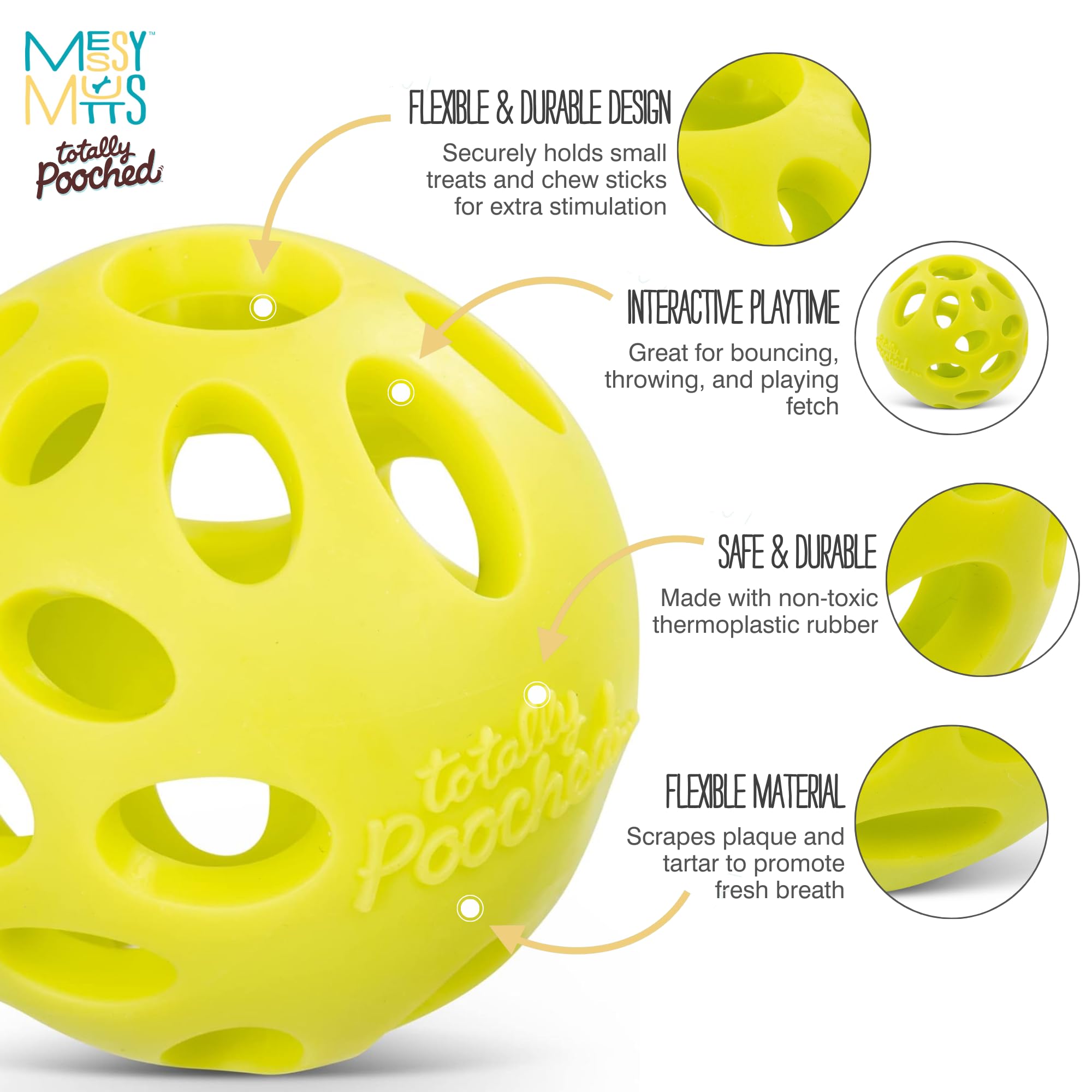 Messy Mutts Messy Mutts Totally Pooched Huffn Puff Ball 2.5 Inch TPR Puzzle Ball for Dogs Durable Interactive Toy and Tooth Cleaner Green - View 2 of 8