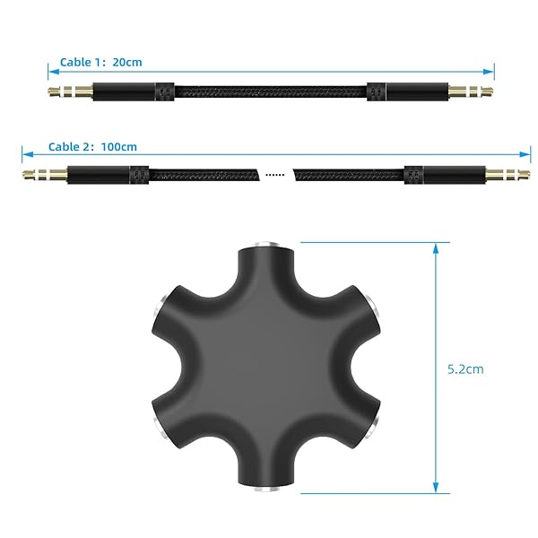 EBEETECH EBEETECH 3.5mm Audio Splitter: 5-Jack Female Connector & Stereo Cables (20cm & 100cm) - 3-in-1 Pack for Ultimate Sound Sharing - View 4 of 9