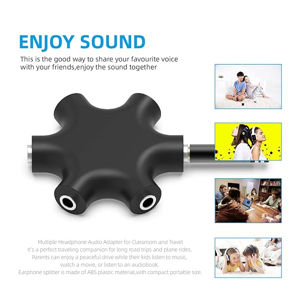 EBEETECH EBEETECH 3.5mm Audio Splitter: 5-Jack Female Connector & Stereo Cables (20cm & 100cm) - 3-in-1 Pack for Ultimate Sound Sharing - View 5 of 9