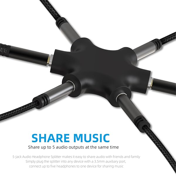 EBEETECH EBEETECH 3.5mm Audio Splitter: 5-Jack Female Connector & Stereo Cables (20cm & 100cm) - 3-in-1 Pack for Ultimate Sound Sharing - View 6 of 9