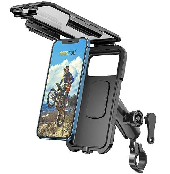 iMESTOU Anti-Theft Waterproof Motorcycle Phone Holder Bike Phone Mount 1&amp;quot; Ball Handlebar Stem Mobile Holder with Double Socket Arms 720Â° Rotation Aluminium Base for 5.5&amp;quot;-6.8&amp;quot; Cellphones (L)