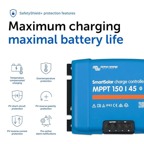 Victron Energy Victron Energy SmartSolar MPPT Charge Controller 150V 45A - Bluetooth Solar Panel Solution for 12/24/36/48V Systems - View 10 of 11