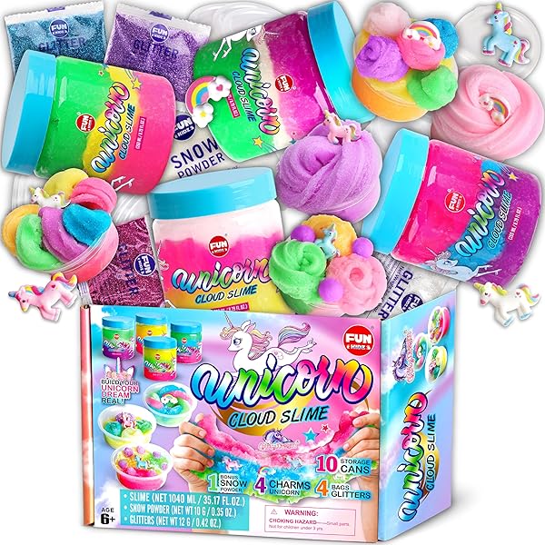 FUN KIDZ Cloud Unicorn Slime 35.16 FL OZ for Girls 6-8 FunKidz Rainbow Premade Slime Toy Pack Birthday Party Gifts for Kids