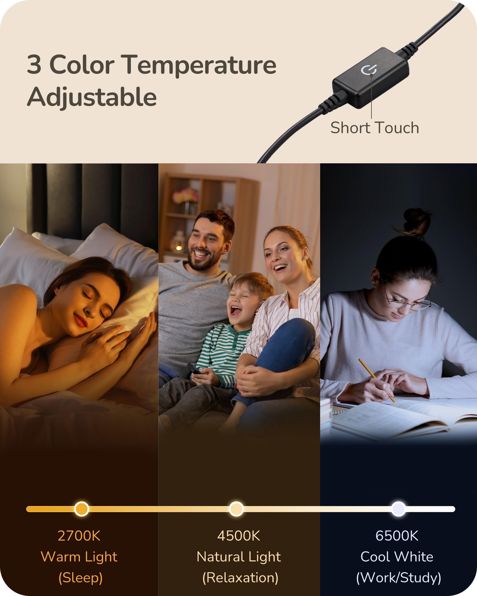 EDISHINE EDISHINE Upgraded LED Table Lamp Stepless Dimmable 3 Color Temperature Modern Nightstand Desk Lamp for Bedroom Living Room Black Metal Finish - View 3 of 8