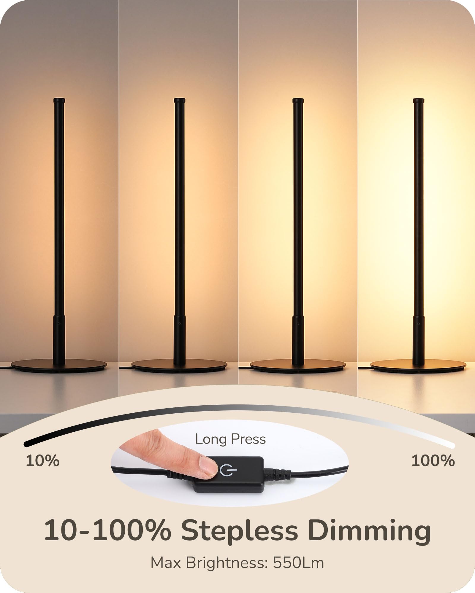 EDISHINE EDISHINE Upgraded LED Table Lamp Stepless Dimmable 3 Color Temperature Modern Nightstand Desk Lamp for Bedroom Living Room Black Metal Finish - View 4 of 8