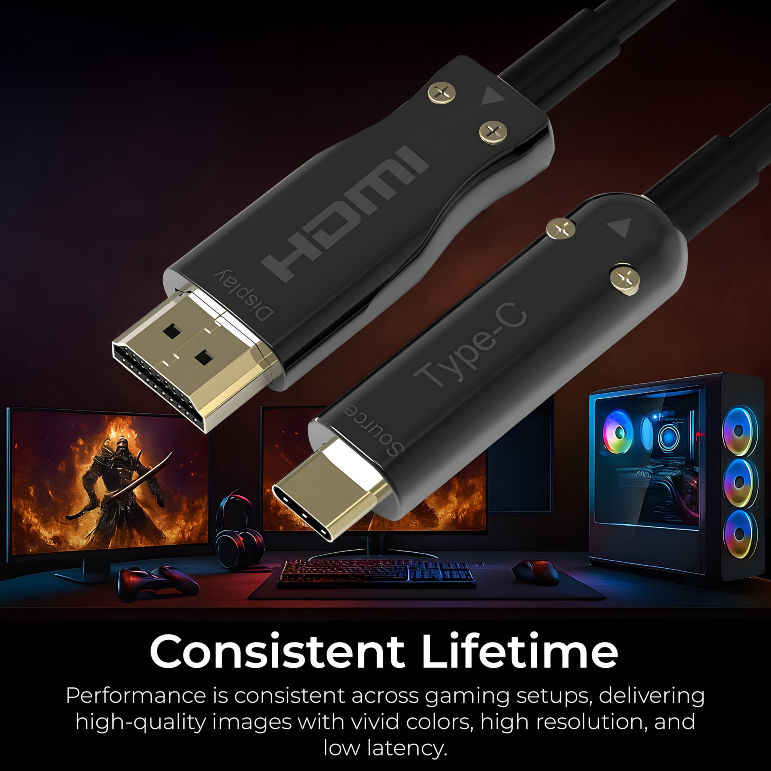 Pacroban Pacroban Fiber Optic USB Type-C to HDMI Cable 4K 60Hz Thunderbolt 3 Compatible Long 50 Feet - View 3 of 9
