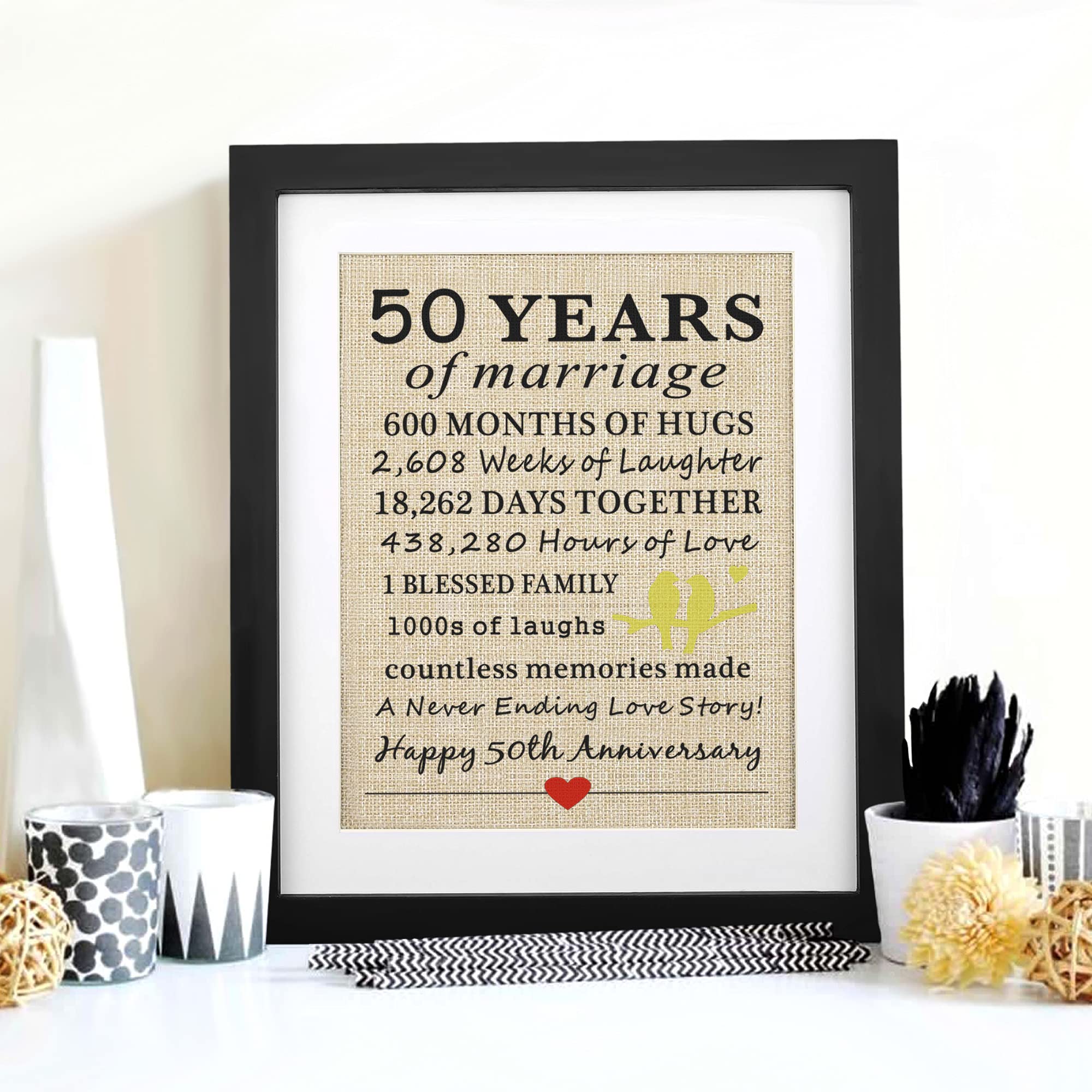 Corfara Corfara Framed 50 Years of Marriage Burlap Print Perfect Gift for 50th Anniversary and Couples Decoration - View 2 of 8