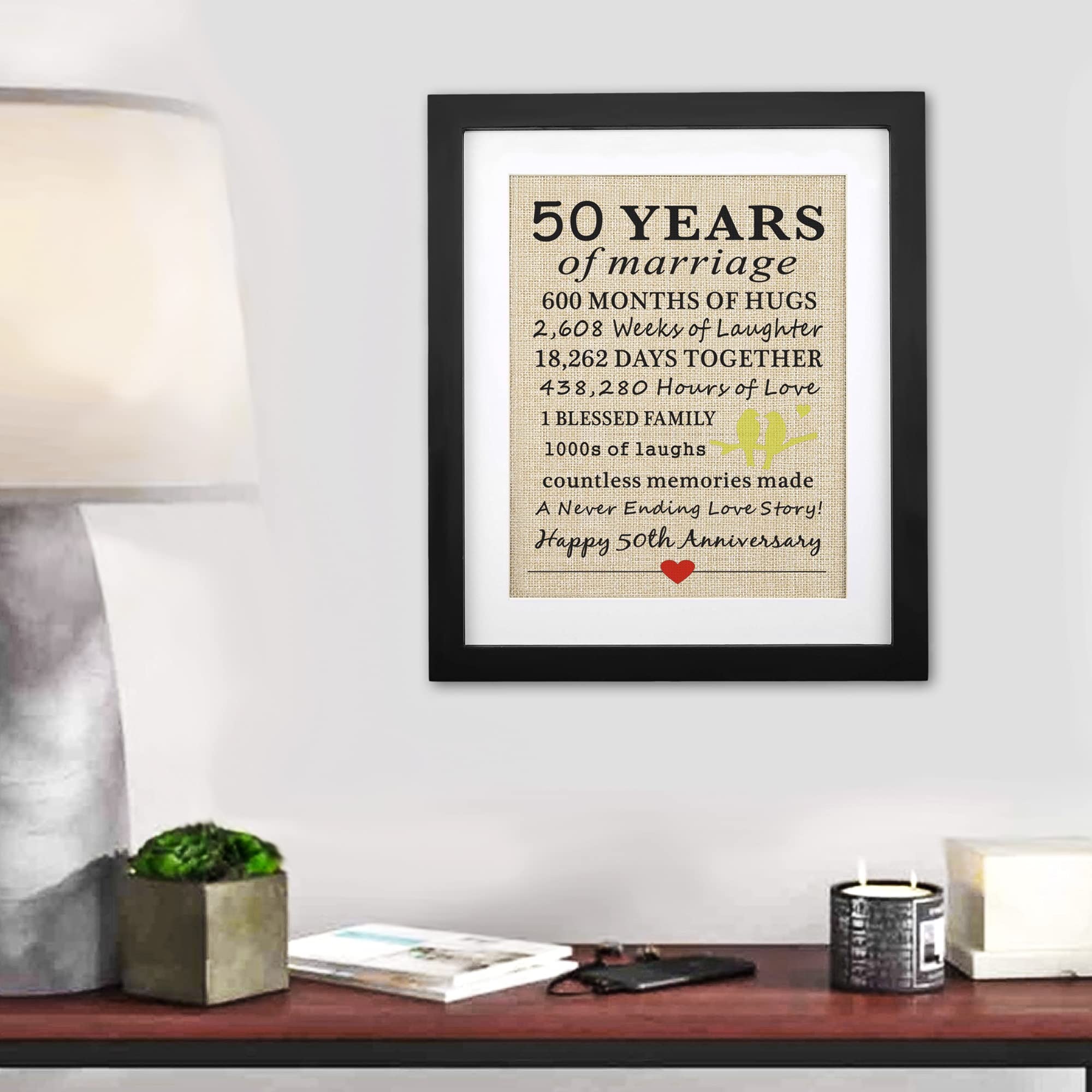 Corfara Corfara Framed 50 Years of Marriage Burlap Print Perfect Gift for 50th Anniversary and Couples Decoration - View 4 of 8