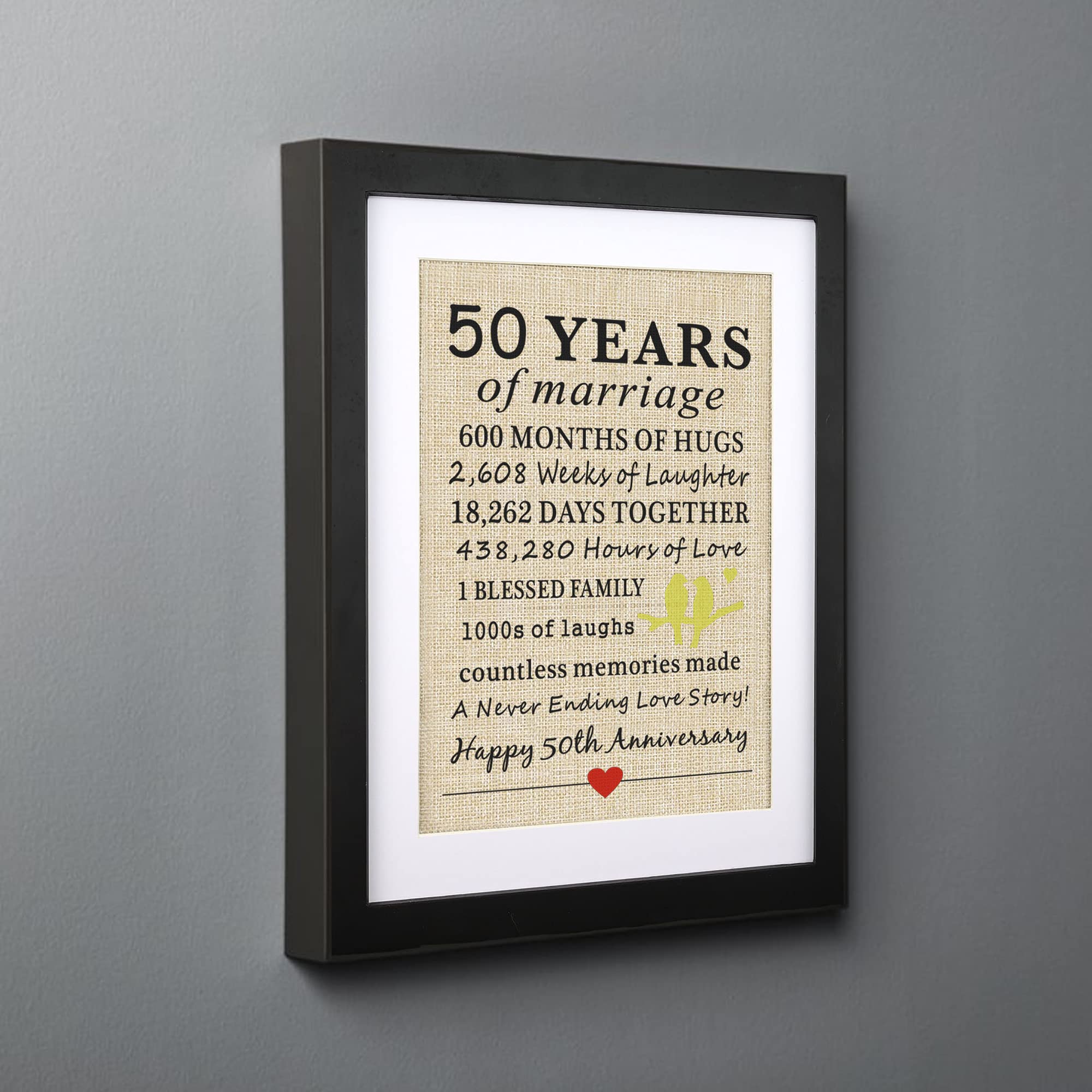 Corfara Corfara Framed 50 Years of Marriage Burlap Print Perfect Gift for 50th Anniversary and Couples Decoration - View 5 of 8