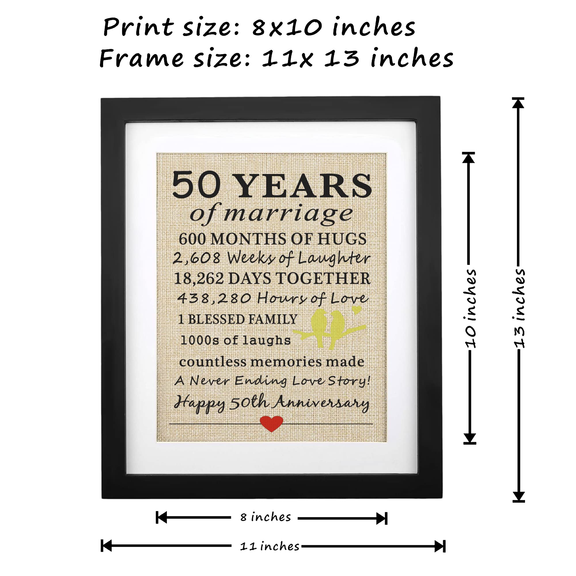 Corfara Corfara Framed 50 Years of Marriage Burlap Print Perfect Gift for 50th Anniversary and Couples Decoration - View 7 of 8