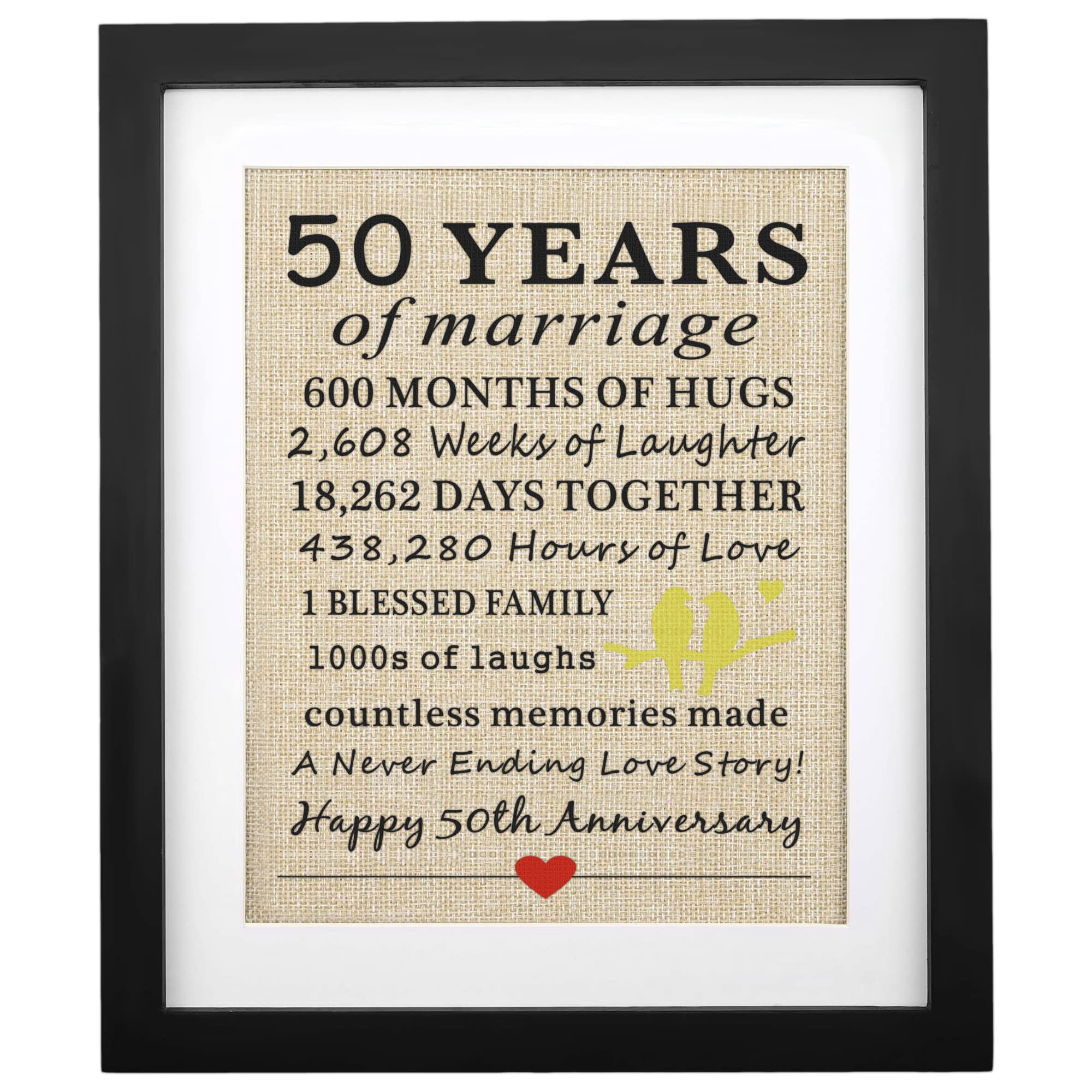 Corfara Corfara Framed 50 Years of Marriage Burlap Print Perfect Gift for 50th Anniversary and Couples Decoration