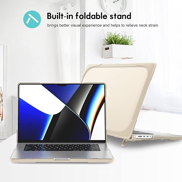 ProCase ProCase Heavy Duty Hard Shell Case for MacBook Pro 14 inch 2024 2023 2022 2021 with Fold Kickstand Khaki - View 6 of 9