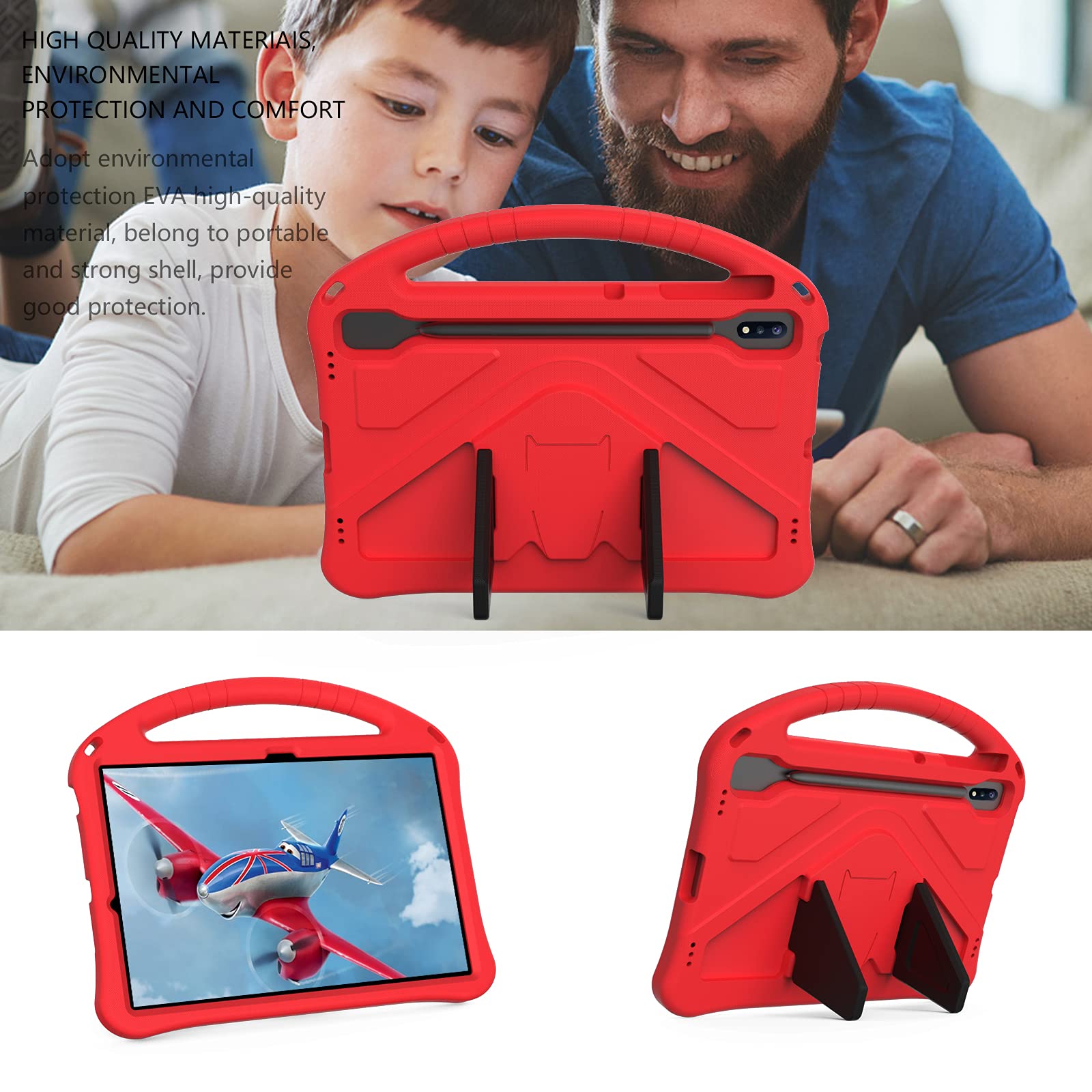 Dteck Dteck Kids Friendly Lightweight EVA Shockproof Case for Samsung Galaxy Tab S10 S9 S7 FE S8 Plus Red - View 4 of 7