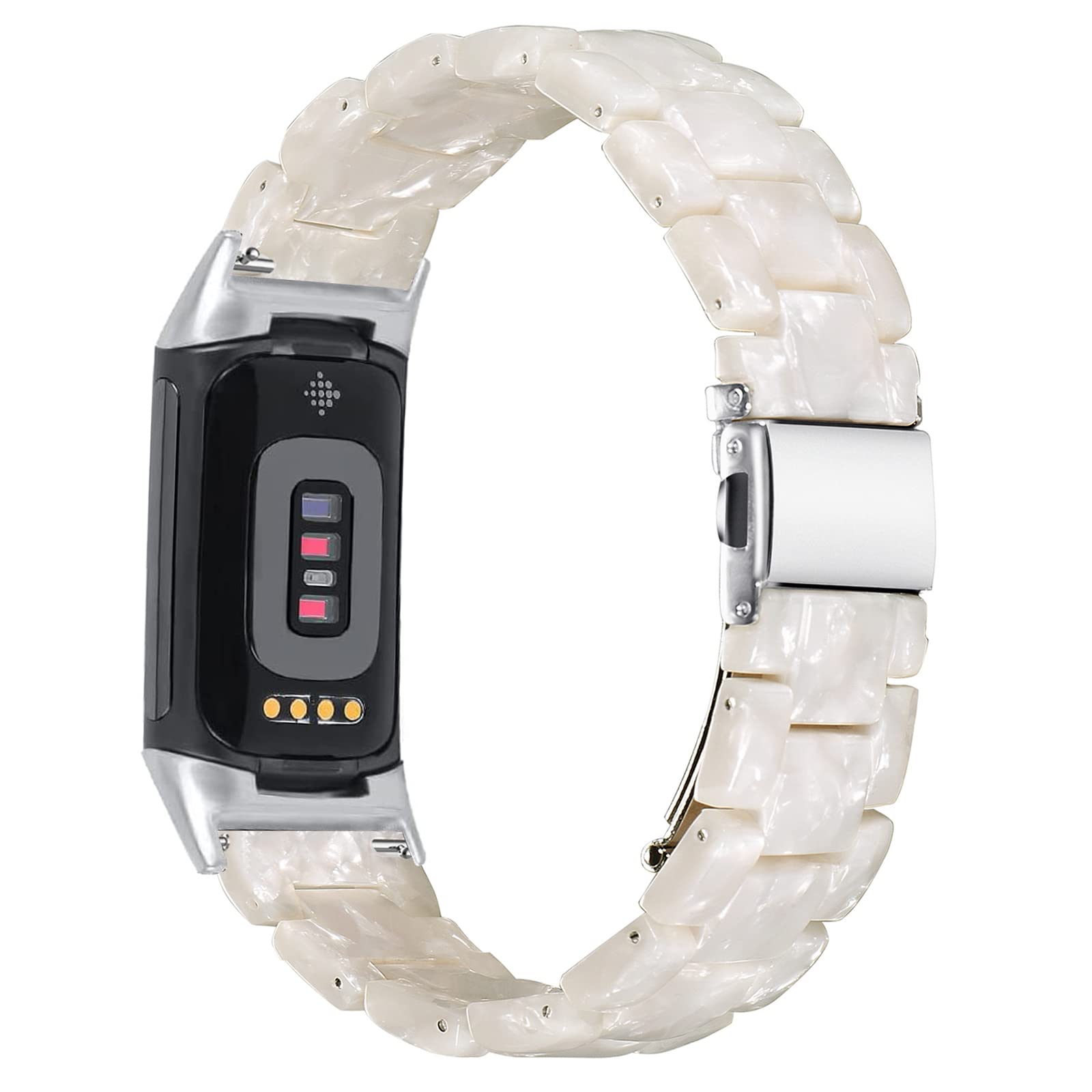 Wongeto Wongeto Pearl White Resin Bands for Fitbit Charge 5 and 6 Replacement Wristband Strap for Men and Women Advanced Fitness Tracker - View 3 of 8