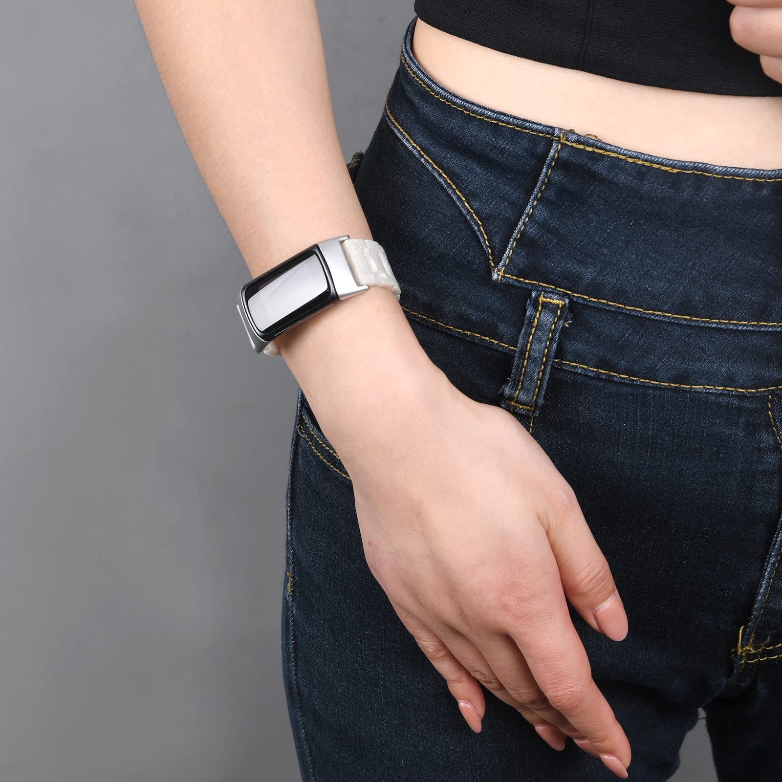 Wongeto Wongeto Pearl White Resin Bands for Fitbit Charge 5 and 6 Replacement Wristband Strap for Men and Women Advanced Fitness Tracker - View 5 of 8