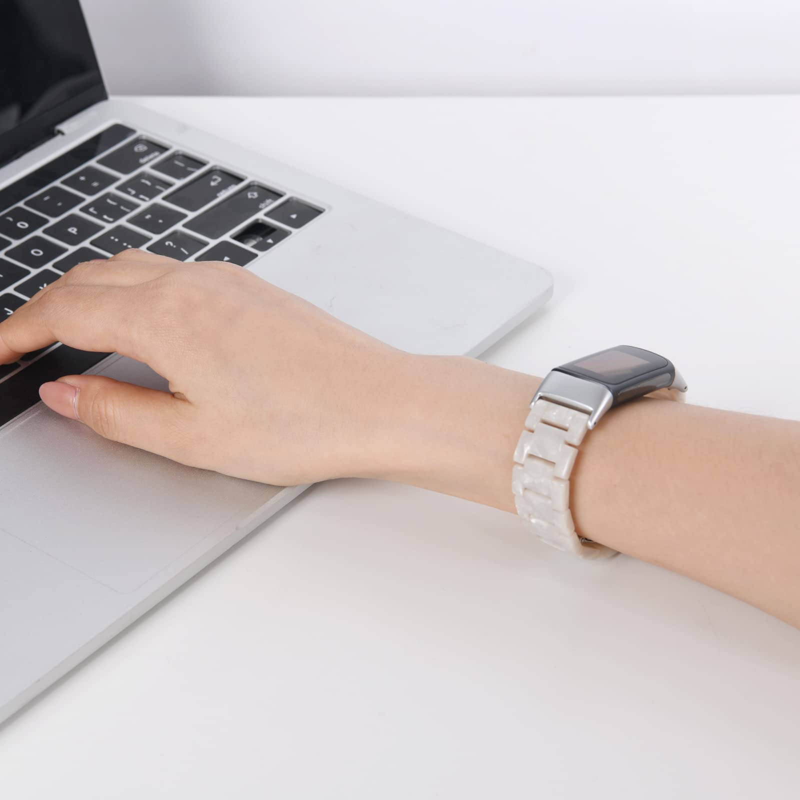 Wongeto Wongeto Pearl White Resin Bands for Fitbit Charge 5 and 6 Replacement Wristband Strap for Men and Women Advanced Fitness Tracker - View 7 of 8