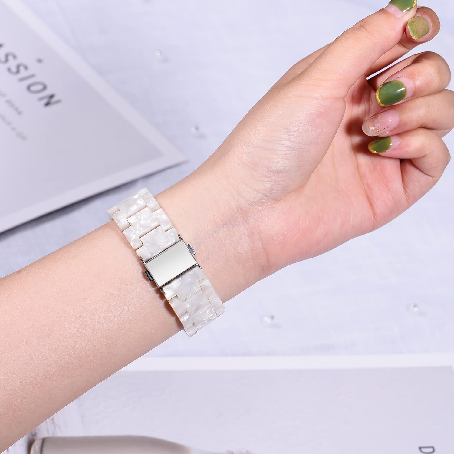 Wongeto Wongeto Pearl White Resin Bands for Fitbit Charge 5 and 6 Replacement Wristband Strap for Men and Women Advanced Fitness Tracker - View 2 of 8