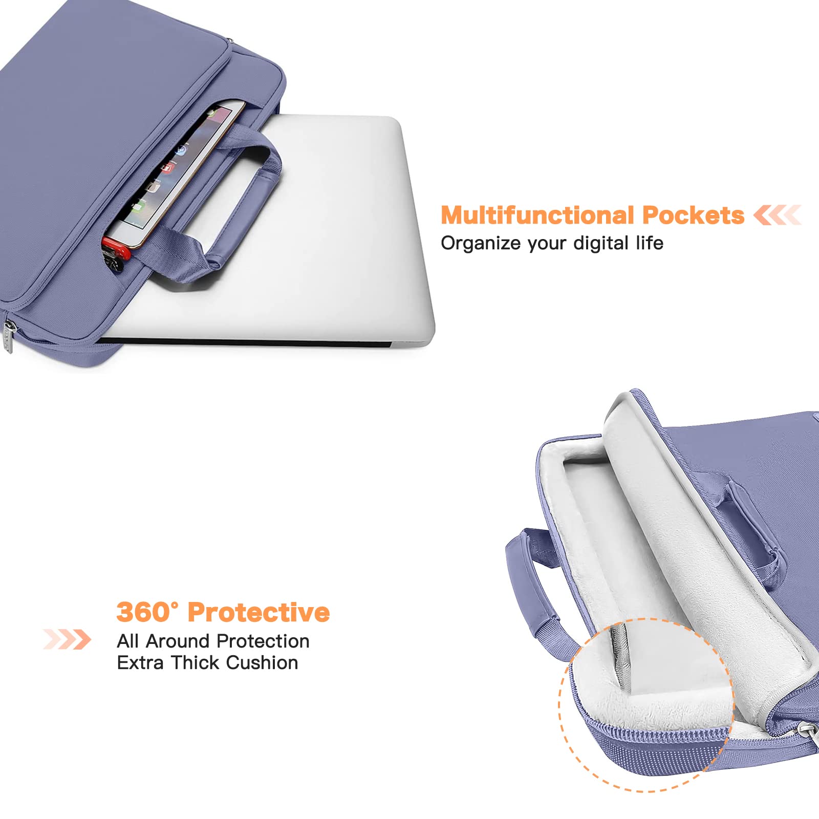 MOSISO MOSISO 360 Protective Laptop Shoulder Bag for MacBook Air 15 inch M2 Pro 16 inch M3 M2 M1 2023 2019 and 15-15.6 inch Notebooks Lavender Gray - View 2 of 6